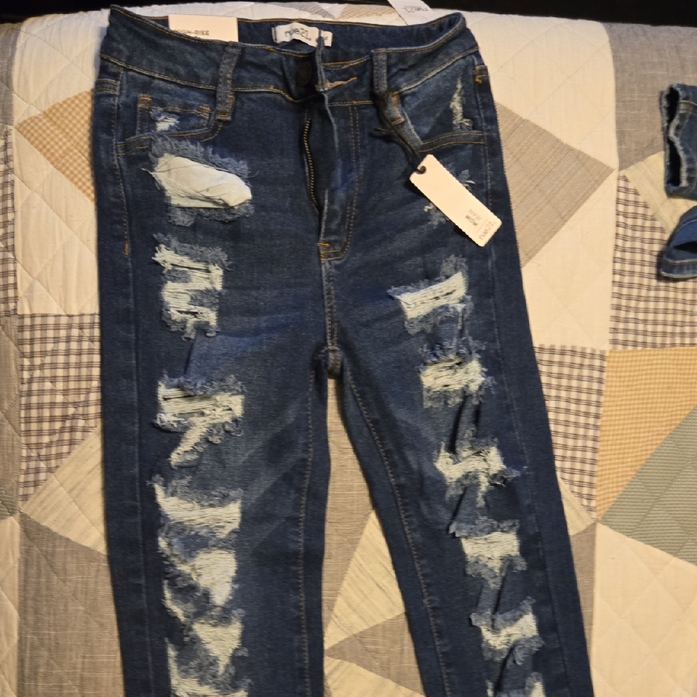Rue21 Dark Blue Distressed Skinny Jeans